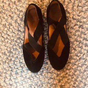 Black suede crisscross flats